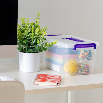 IRIS USA 5 Qt. Plastic Craft Storage Container Bins with Lids, 6 Pack, Small Art & Office Supply Organizer Tote, Sensory Bins & Boxes for Home & University, Stackable, Carry Handle, Clear