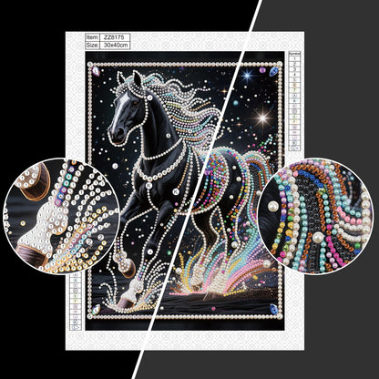 WSLWXSHM Pearl Diamond Painting Kits for Adults Horse, 5D Special Shape Diamond Art Kits for Beginners, Crystal Rhinestones Diamond Painting for Home Wall Decoration Gift 12×16inch/30×40cm Animal