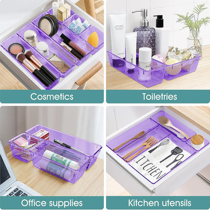 WOWBOX 6 PCS Plastic Drawer Organizer Set for Makeup, Jewelry, and Gadgets in Kitchen, Bedroom, Bathroom (Purple)