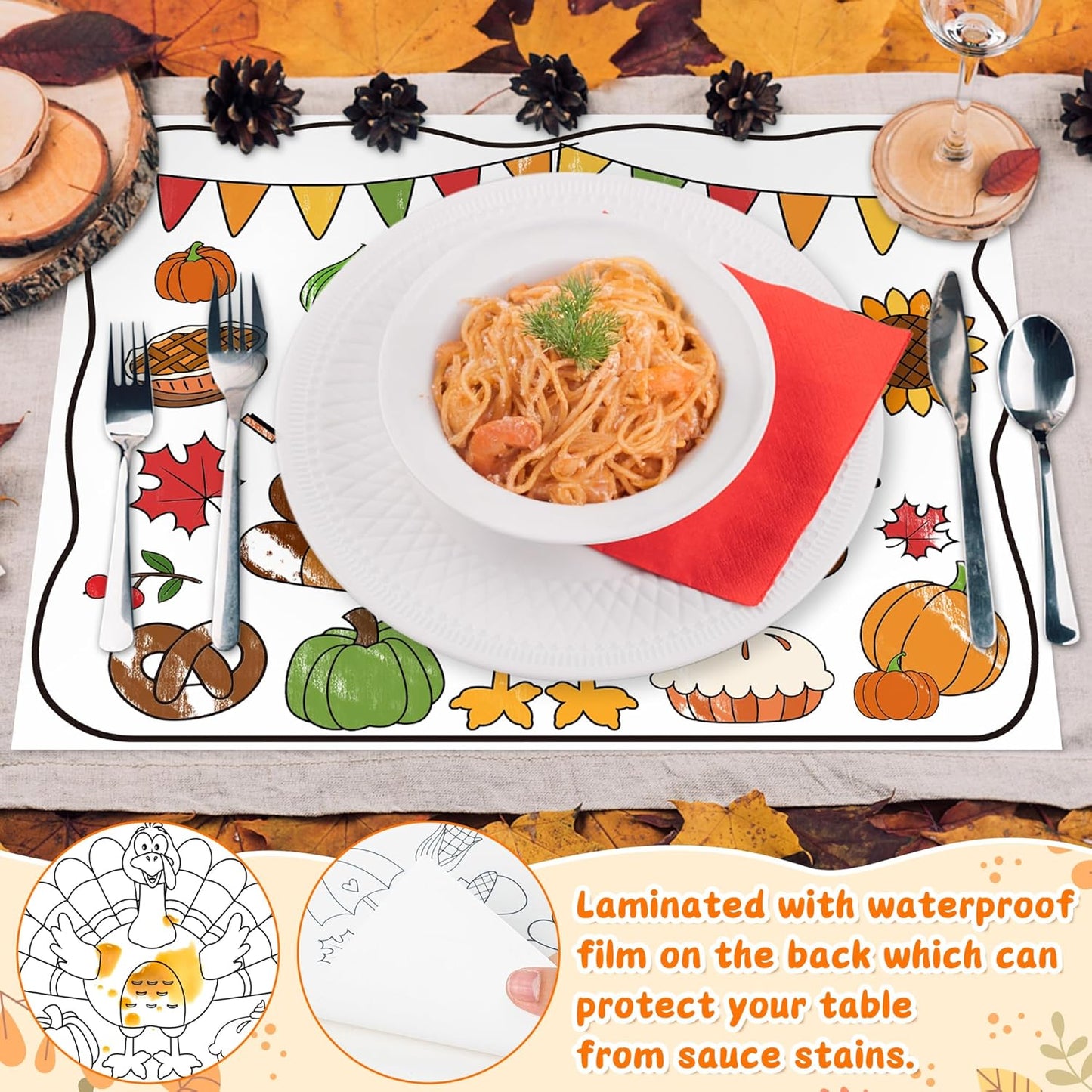 12Pcs R HORSE Thanksgiving Coloring Placemats - Disposable Paper Coloring Table Mats, Fun Turkey Dinner Place Mats