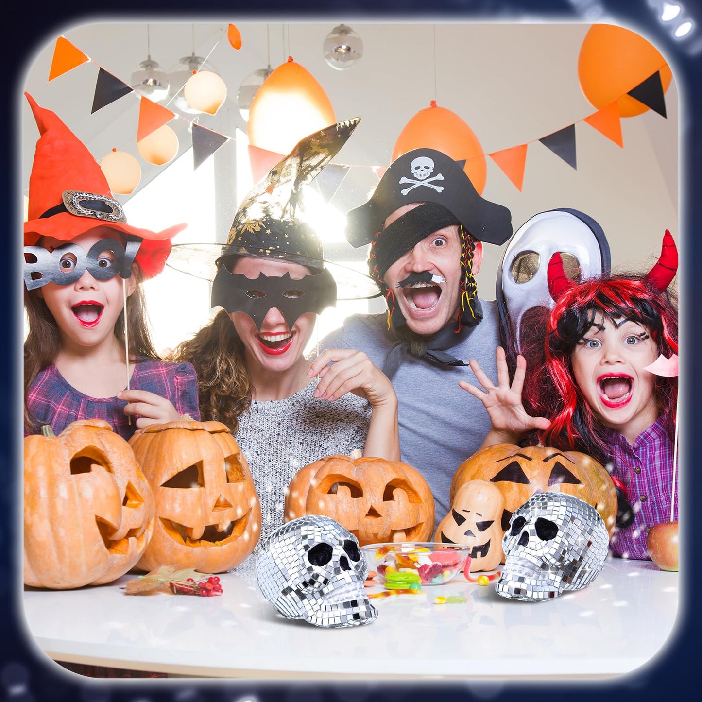 WinnerWhy 2 Pcs 3D Disco Halloween Decor Disco Halloween Skull Skeleton Head Status Mirror Ball Skull Tiered Tray Decor Home Table Centerpiece for Graveyard Indoor Outdoor Holiday