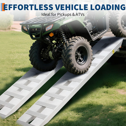 Heavy Duty Aluminum Loading Ramps 6000Lbs Capacity, Non-Slip Rungs, Top Hook & Adjustable Safety, Universal Trailer Ramps for Trucks, Tractors, ATV/UTV, Motorcycles (2Pcs)