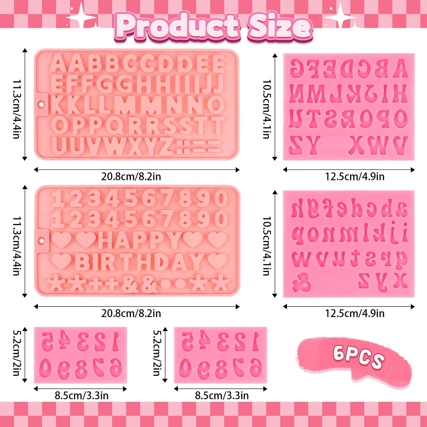 6PCS Chocolate Molds, Letters Numbers Silicone Chocolate Molds Reusable Alphabet Candy Molds with Happy Birthday Heart Shaped for Baking Desserts and Strawberries, Candy, Cake Decoration