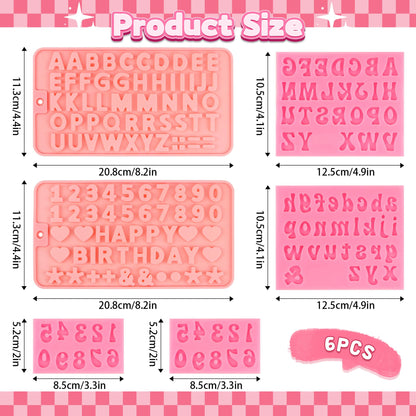 6PCS Chocolate Molds, Letters Numbers Silicone Chocolate Molds Reusable Alphabet Candy Molds with Happy Birthday Heart Shaped for Baking Desserts and Strawberries, Candy, Cake Decoration