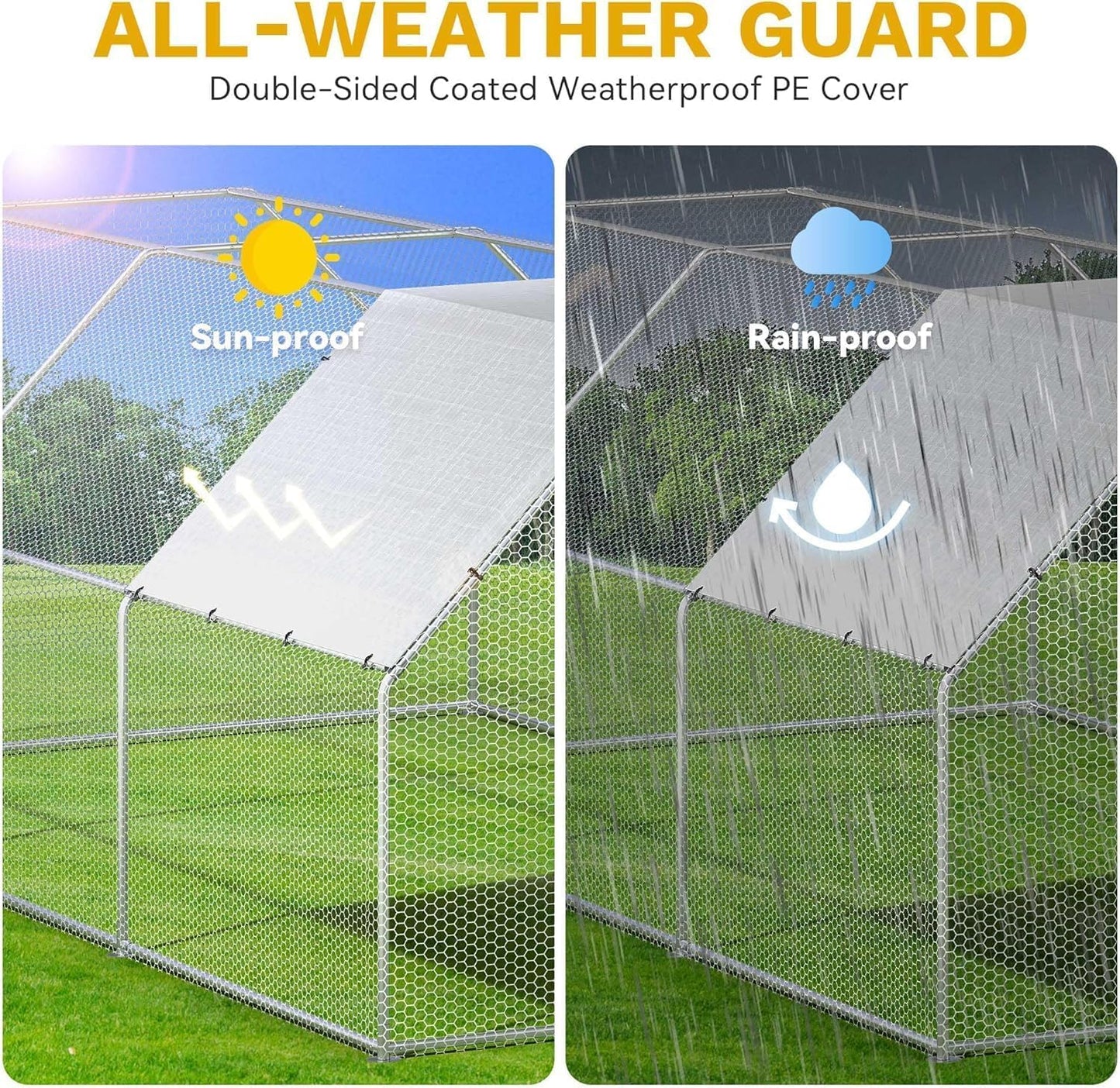 DWVO Large Metal Chicken Coop for 20-30 Chickens, 19.1 x 9.8 x 6.4 ft Walk-in Poultry Cage Chicken Run for Yard Outdoor with Waterproof and Anti-UV Cover Duck House Flat Roof Chicken Pen