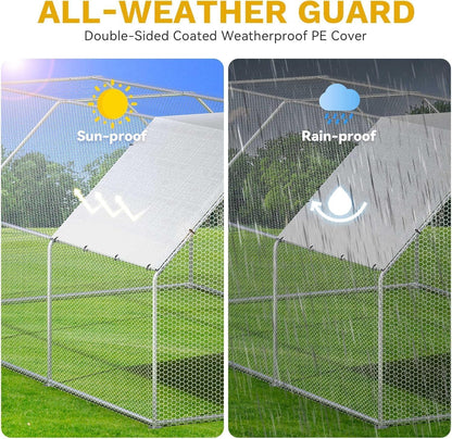 DWVO Large Metal Chicken Coop for 20-30 Chickens, 19.1 x 9.8 x 6.4 ft Walk-in Poultry Cage Chicken Run for Yard Outdoor with Waterproof and Anti-UV Cover Duck House Flat Roof Chicken Pen