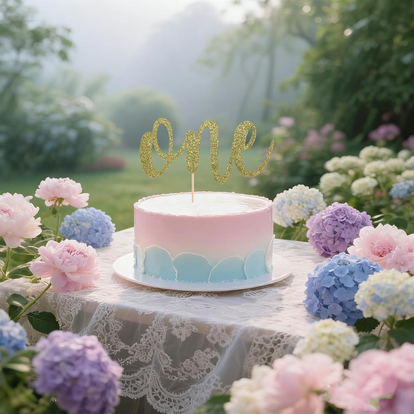 ONE Cake Topper - Bright Yellow Glitter 1st Birthday Decoration | Perfect for Baby Showers & Parties
