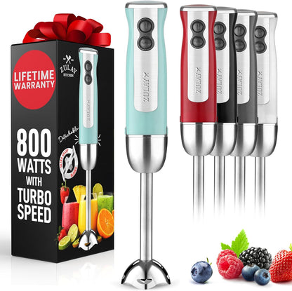 Zulay Immersion Blender Handheld, 800 Watt with High Power Turbo Mode, Stick Blender for Smoothies & Soup