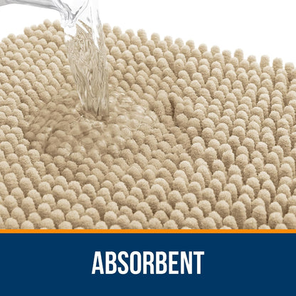 OLANLY Bathroom Rugs - Extra Soft Chenille Bath Mats with Rubber Backing | 44x24 Inches, Quick Dry, Beige