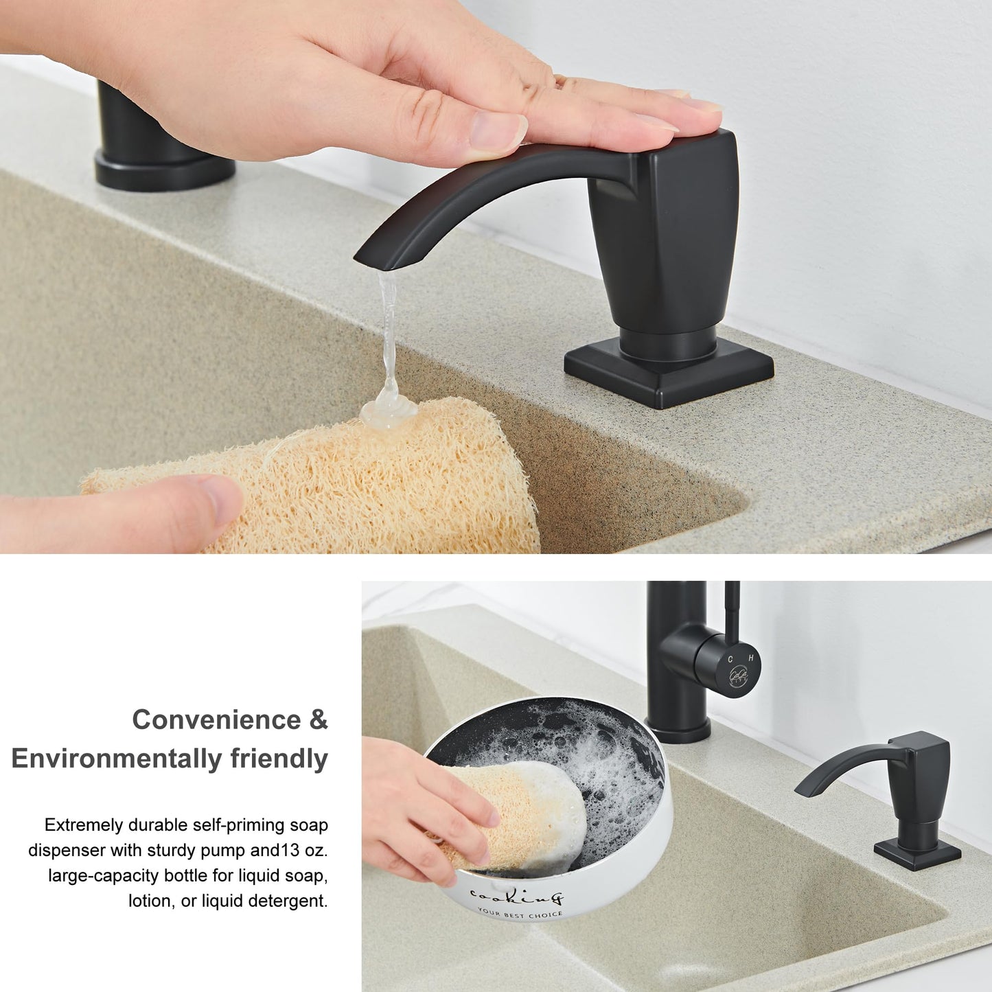 GAGALIFE Kitchen Sink Soap Dispenser Matte Black, Built in Soap Dispenser for Kitchen Sink with 40" Silicone Extension Tube Kit,(ABS Plastic) in Sink Soap Dispenser Pump, LT001B-G