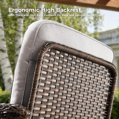 Luxury Patio Furniture Set with 6-inch Thick Cushions, Outdoor Furniture Set with High Back Swivel Chairs, 6 PCS Wicker Outdoor Conversation Set for Porch, Patio, Yard, Deck, Poolside, Brown/Beige