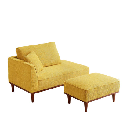 KEIKI 73" Upholstered Chaise Lounge Chair Indoor, Left-Hand Facing Long Chaise with Ottoman, Reading Lounge for Small Space Bedroom or Living Room, Yellow