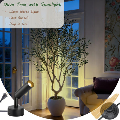Bellacat 7ft Faux Olive Tree with Warm White Spotlight & 15''D x 13.5''H Large White Planter, 84in Fake Olive Tree with Lifelike Leaves& Fruits, Artificial Olive Tree Indoor for Home & Office Decor
