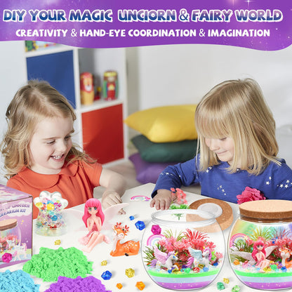 Kaivee 2 Theme in 1 Jar Light Up Unicorn Terrarium Kit & Night Light Fairy Terrarium Kit Creativity DIY Aarts Crafts for Girls Toys Ages 4 5 6 7 8 Year Old Girl Birthday Gifts