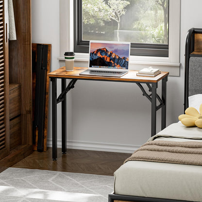 TEMI Small Computer Desk Folding Table - 35.8" Foldable Office Desk, No Assembly, Perfect for Small Spaces in Bedroom, Dorm, or Apartment, Portable Mini Desk or Study Table with Compact Design, Brown