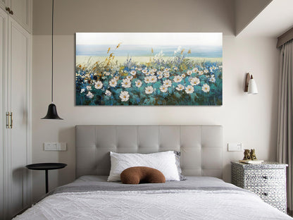 Arjun Tree Wall Art Canvas for Living Room Blue Tree of Life Nature Teal Abstract Textured Painting Picture Modern Panoramic Landscape Artwork Framed Bedroom Home Office Decor, Large Size 40"x20"