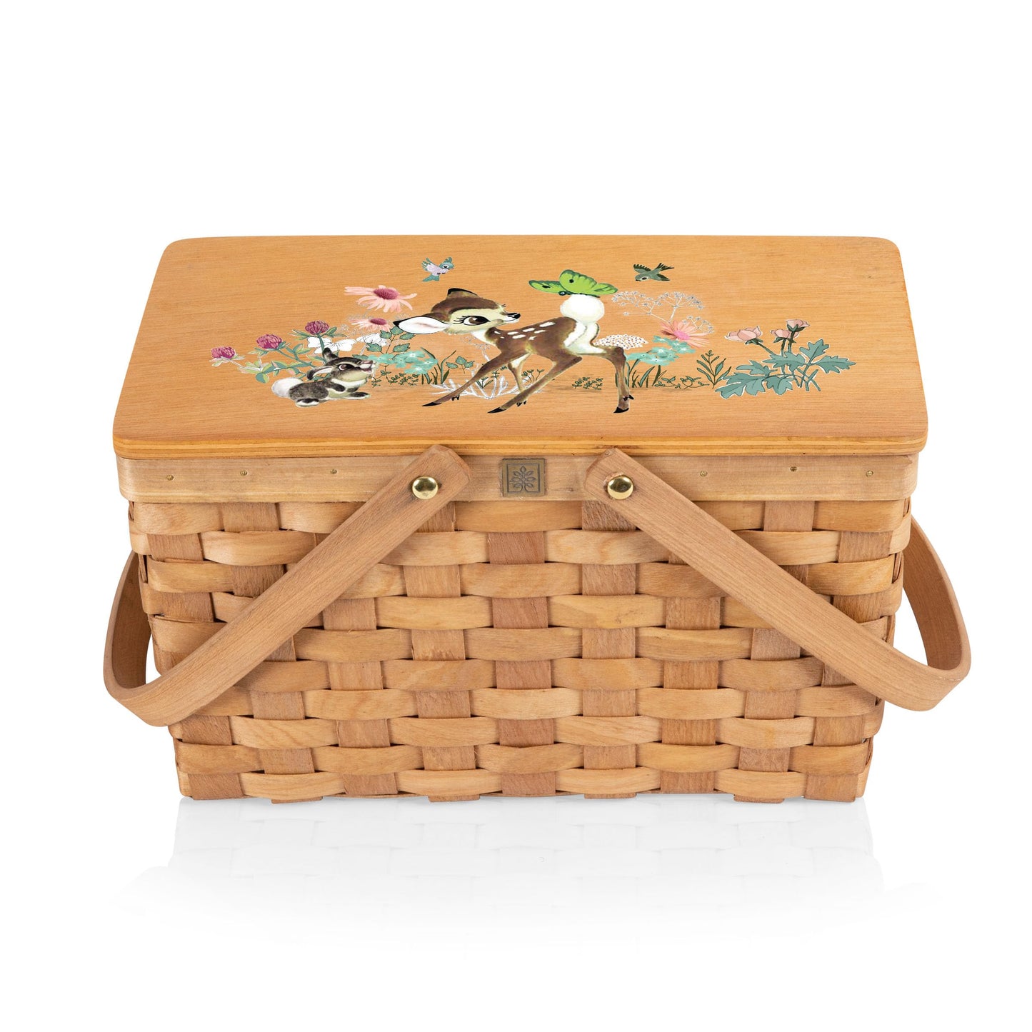 Picnic TIME Disney Bambi Poppy Personal Picnic Basket, Handwoven Wicker Lunch Basket with Removable Insulated Cooler, Retro Lunch Box for Office Picnics and Concerts (Beige)