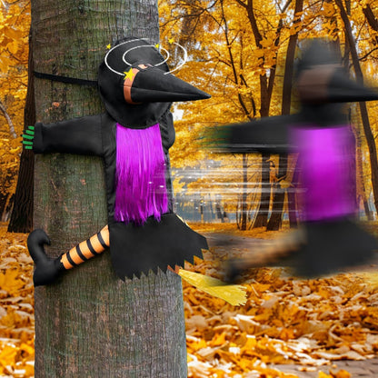 Qivine 39.4" Crashing Witch Halloween Decoration, Flying Crashing Witch into Tree, Halloween Outdoor Decor with Durable Nylon, Flying Witch on Broom Colliding for Yard Garden Porch Tree
