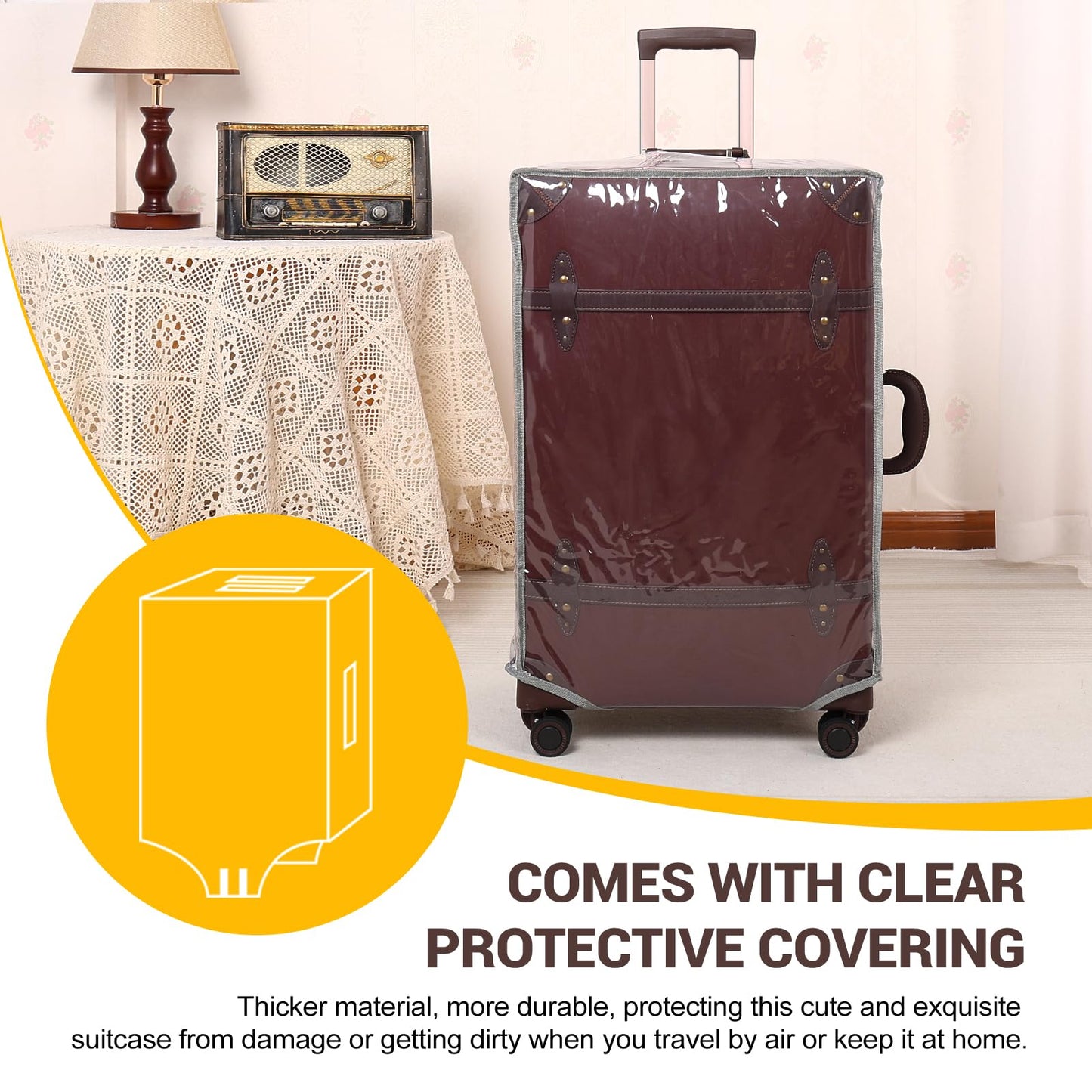 NZBZ Vintage Luggage Sets for Women, PU Leather Retro Suitcase, Vintage Trunk Luggage, Vintage Suitcase Set (Caramel Brown, 20", 24" & 28")