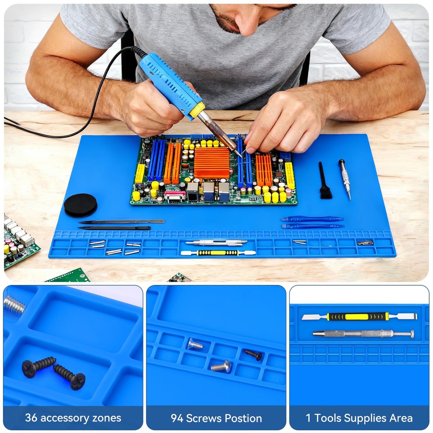 Extra Large Soldering Mat, 932°F Heat Resistant Silicone Solder Mat, Large Repair Workbench Pad for Electronics Phone Watch Laptop Repair, BGA Soldering Iron, 27.6''x15.7''