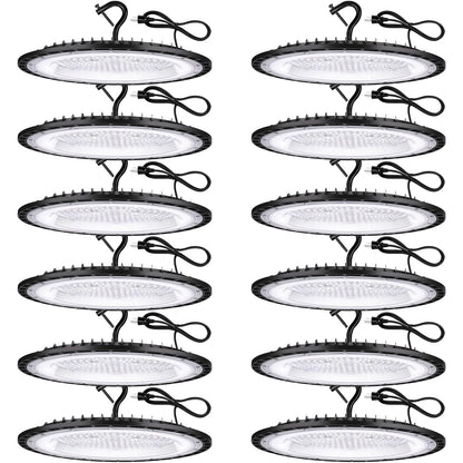 YANYCN 12 Pack 200W UFO LED High Bay Lights,120VAC IP66 Waterproof,30800LM 5000K Daylight, 850W MH/HPS with Plug Commercial Bay Lighting for Barn,Gym,Factory,Warehouse,Shop,Workshop,Gym