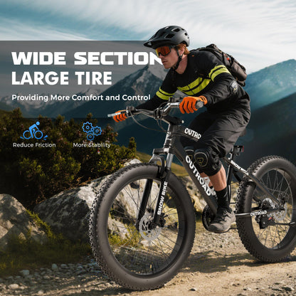 Incbruce 26 Inch Fat Tire Mountain Bike, High Carbon Steel Frame, 21 Speed MTB with Dual Disc Brakes for Men/Women/Adults (Black)