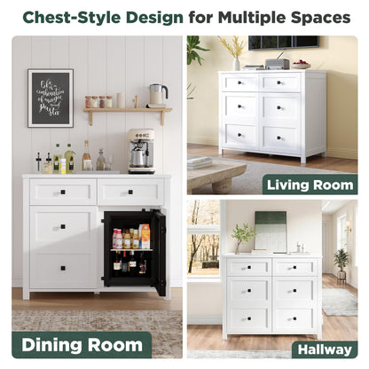 LUXOAK 41 Inch Sideboard Buffet Cabinet with Built-In Mini Fridge, 24-Can Beverage Cooler, TV Stand with Drawers & Storage for Living Room, White
