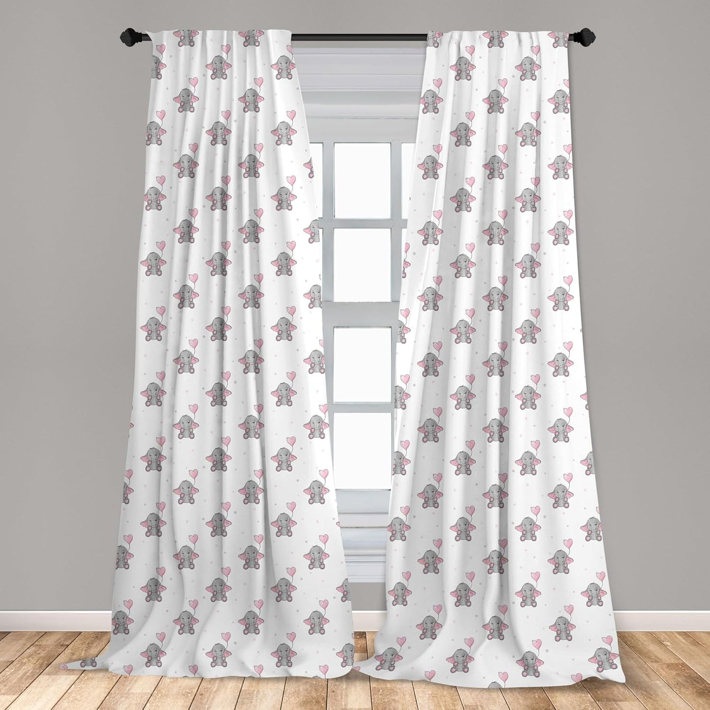 Ambesonne Animal Cartoon Curtains, 2 Panel Set for Living Room Bedroom, Heart Shaped Pink Balloons Design, 28" x 63",