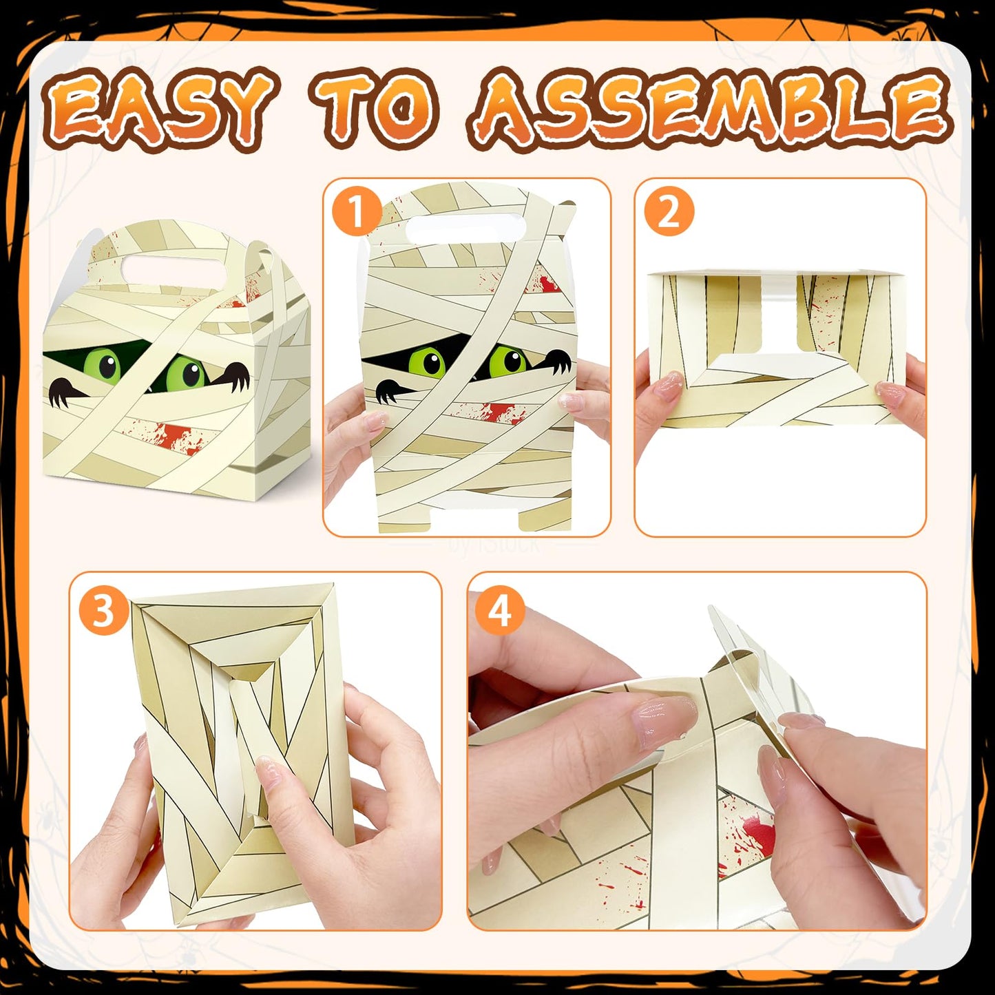 WEEPA 24 Pcs Halloween Treat Boxes Trick or Treat Candy Boxes Cardboard Paper Boxes with Handles for Halloween Party Favor Supplies