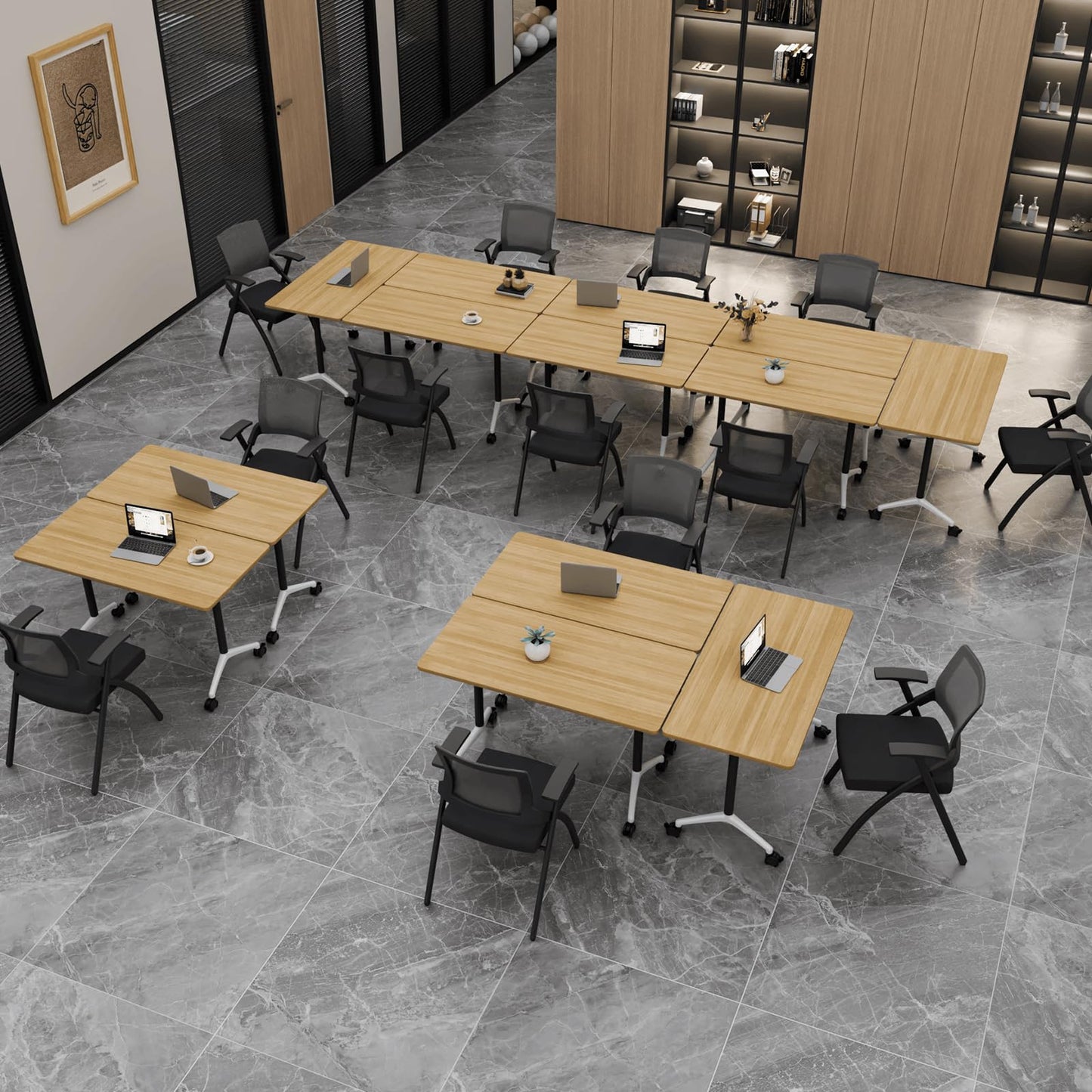 rzoizwko 4Packs Folding Conference Tables on Wheels,55.1 in Mobile Flip Top Meeting Room Table for Office & Training Rooms,Foldable Conference Room Tables Modular Rolling Desk Heavy-Duty Metal Frame