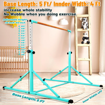 Marfual 5 Ft Fold Gymnastic Bar with Mat Kip Bar with Mat with Professional 4 Ft Width for Kids and Girl and Teenage Home and Club Use