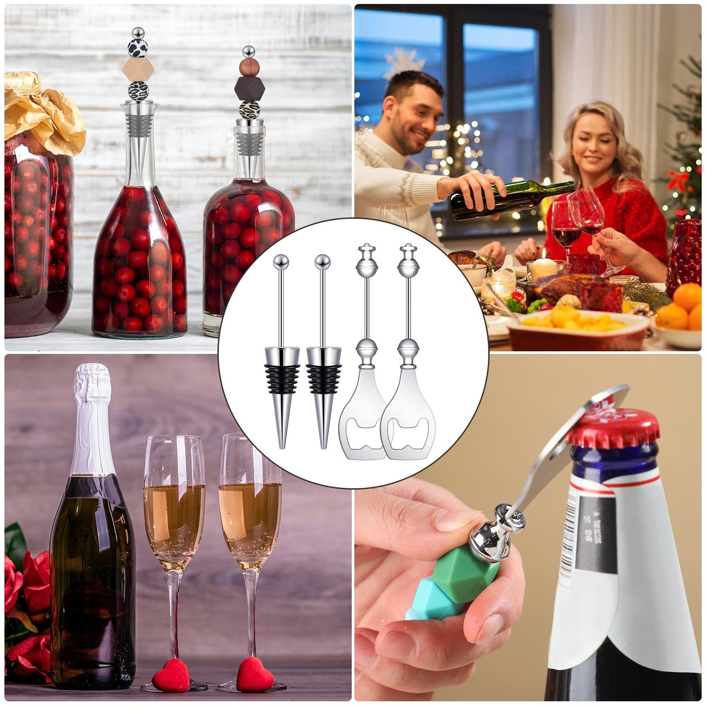 Sunnychicc 20 Pcs Beadable Wine Stoppers Bulk Beadable Beer Opener Set 10 Decorative Beaded Wine Bottle Stopper 10 Alloy Bottle Opener for DIY Crafts Spring Easter Summer Bar Wedding Party Favor Gifts