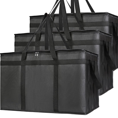 Bodaon 3-Pack Insulated Food Delivery Bag, XXXL Pizza Cooler Bags, Rideshare Delivery Bag, Thermal Cold/Hot Styrofoam Carrier for Catering/Shopping/Travel/Car, Warmer/Frozen