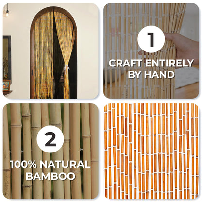 Natural Wooden Beaded Curtain with Solid Wood Beads, Hand-Painted Hanging Door Curtain, Natural Wood Doorway Beads, 36" x 79", 90 Strings, Handmade Wooden Room Divider for Doorways & Windows