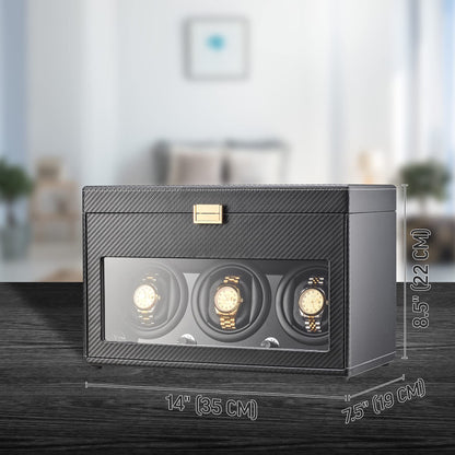 Watch Winder and Storage box for winding 3 Automatic Watches and 12 Watch Storage Space (Black)