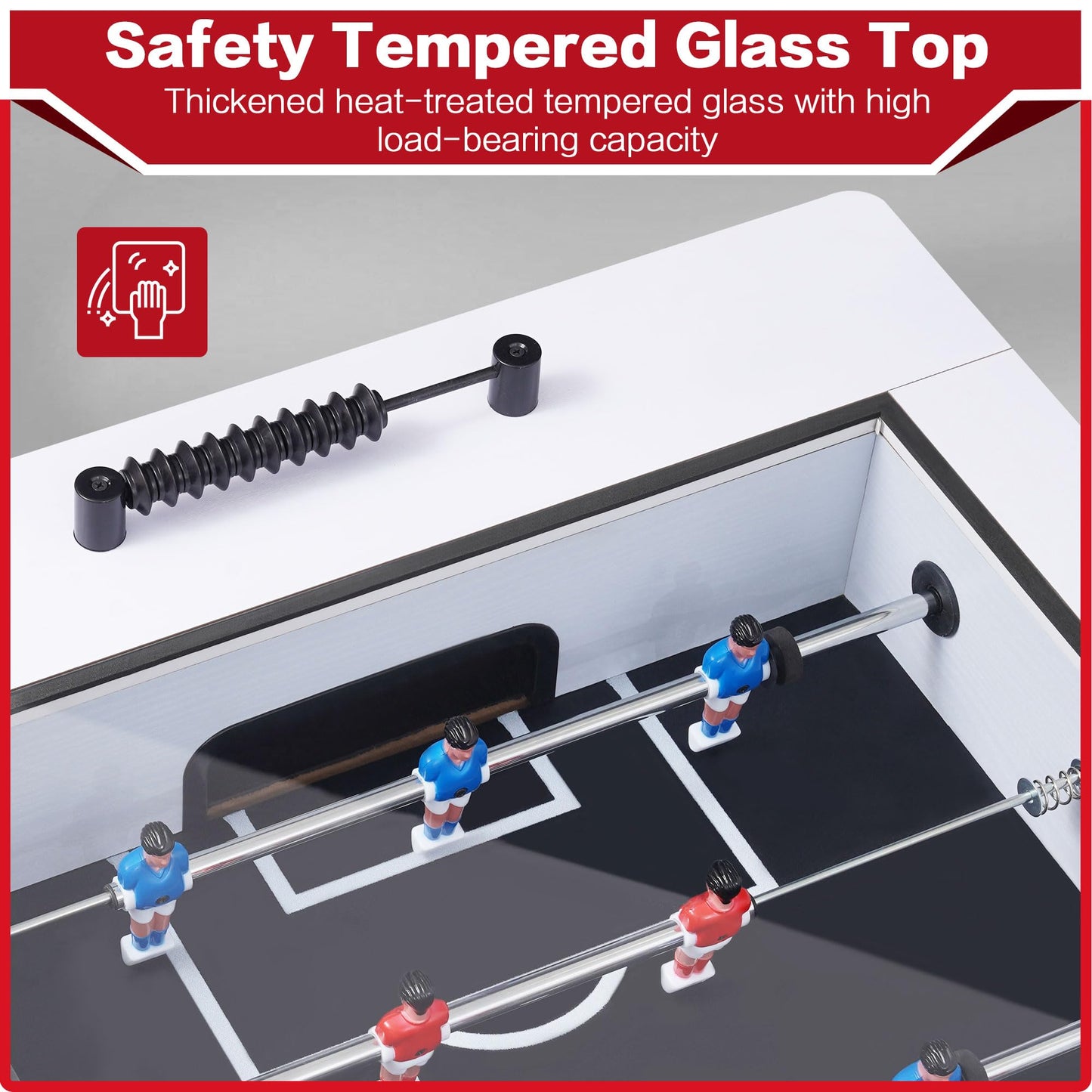 RAYKEEP Foosball Coffee Table, 2-in-1 Soccer Game Table and Coffee Table, Modern Multi Game Table with 2 Balls, Tempered Glass, for Living Room, Family Entertainment Center (White)
