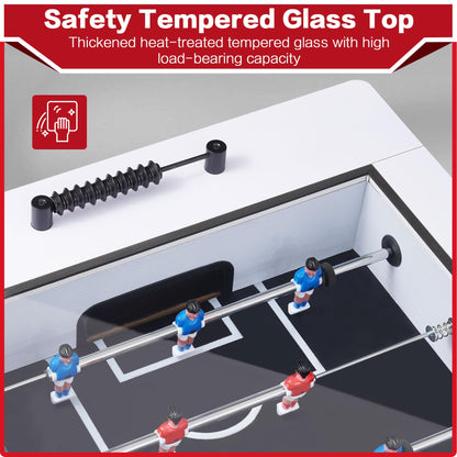 RAYKEEP Foosball Coffee Table, 2-in-1 Soccer Game Table and Coffee Table, Modern Multi Game Table with 2 Balls, Tempered Glass, for Living Room, Family Entertainment Center (White)
