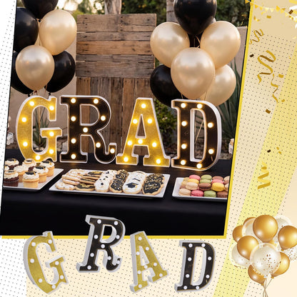 VIHOSE 2026 Graduation Grad Light up Sign, 4 LED Marquee Light up Letter''grad''sign Decorations for Kindergarten Preschool High School College Wall Table Decor Party Supplies(Black & Gold)