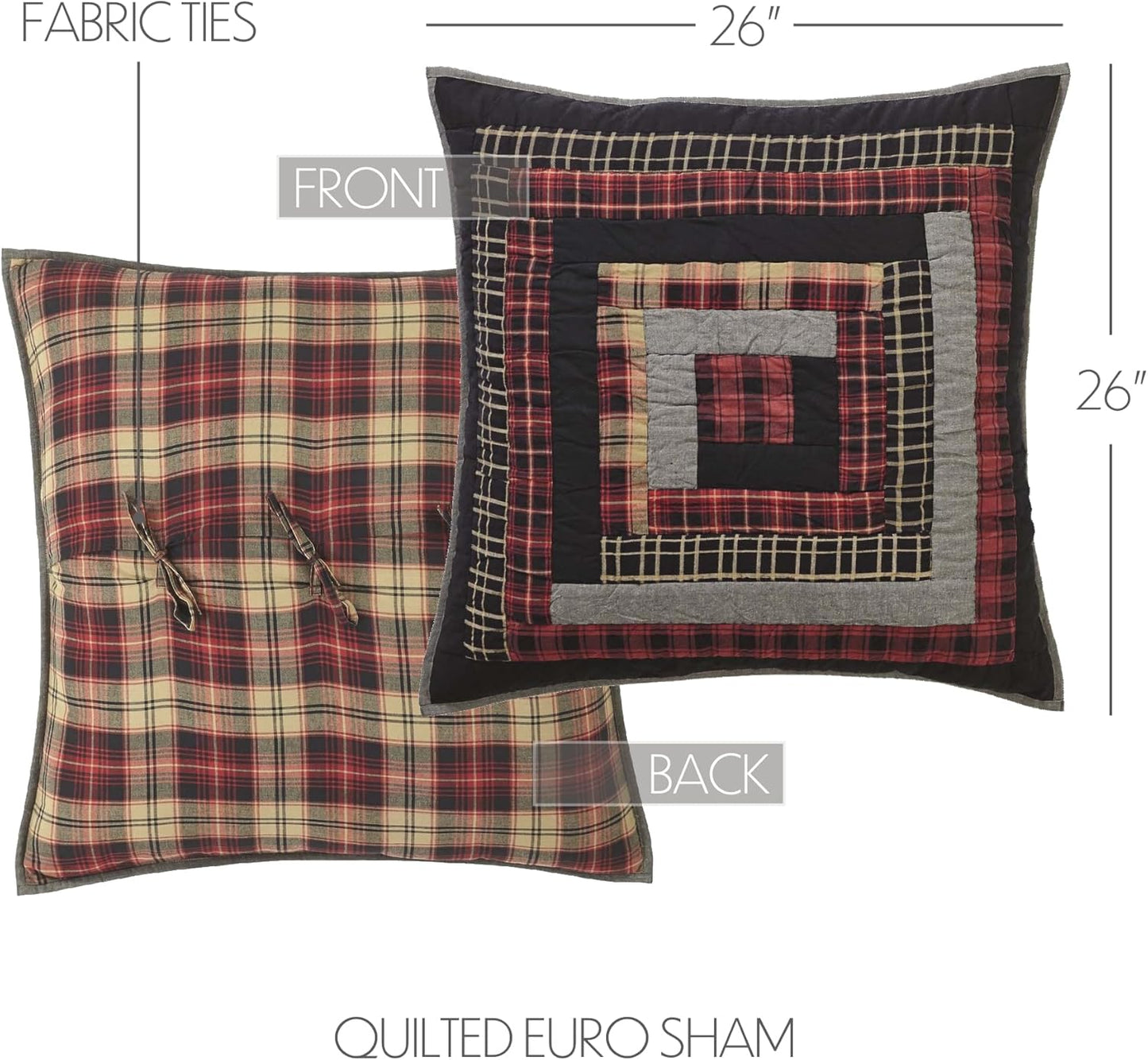 VHC Brands Rustic & Lodge Euro Sham 26x26, Chili Pepper Red Quilted Bedding Accessory