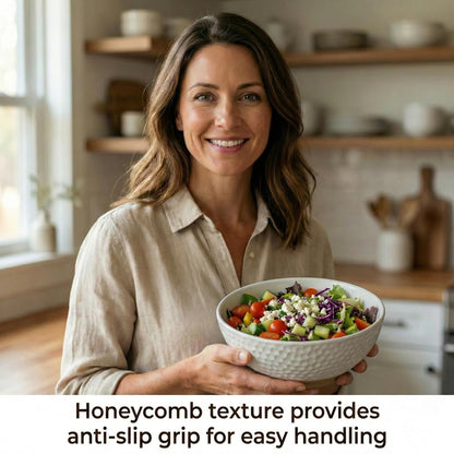Wgtalation Large Ceramic Dinner Bowl - Handmade Salad Bowl Set, 58 oz. Dishwasher and Oven Safe, Vanilla White 9.5 inch”