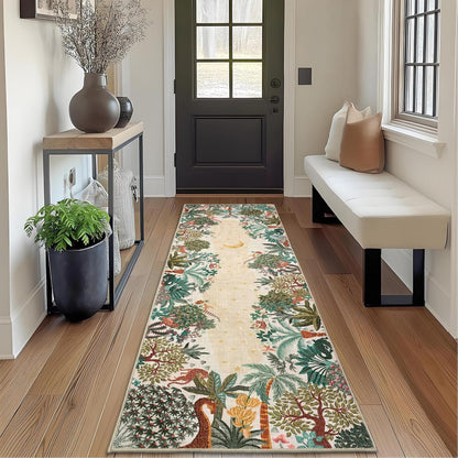 2.5x8 GarveeHome Jungle Hallway Runner Rug, Soft Beige Animal Long Kitchen Runner Non Slip Entryway Rug Farmhouse Thin