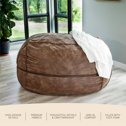 Big Joe Fuf 8Ft Giant Foam Bean Bag Chair, Oversized Couch with Removable Cover for Kids, Teens, Adults, Coffee Soft Vegan Leather, 8 Foot