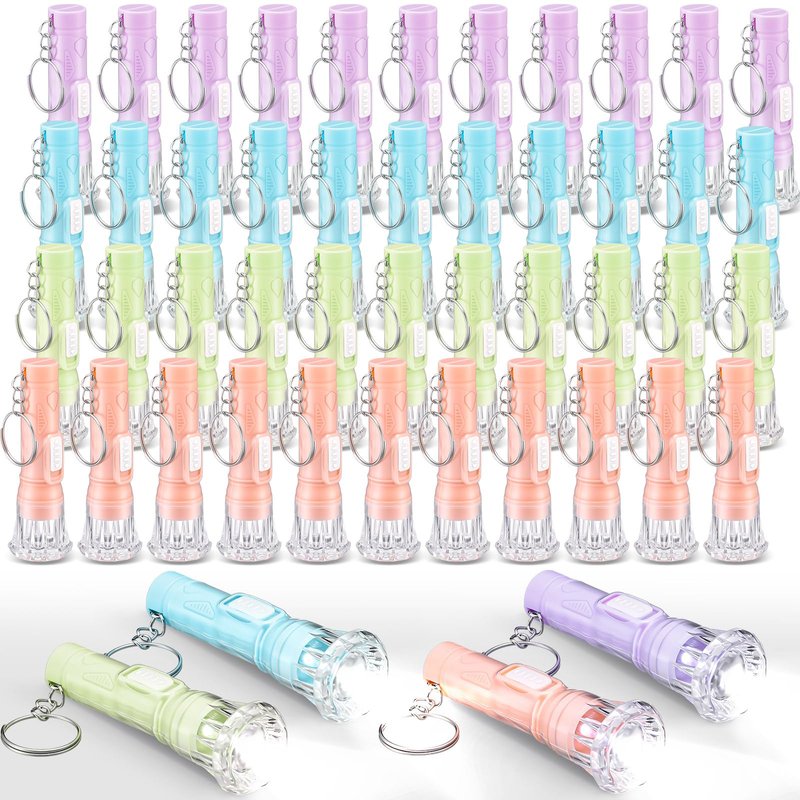 Jexine 50 Pcs Mini Flashlight Keychains Bulk with Lanyard Portable Small Plastic LED Key Chains Flashlights for Night Reading Emergency Hurricane Camping Hiking Party Favors(Pastel Color,Simple)