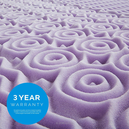 LUCID 2 Inch Lavender Memory Foam Twin XL Mattress Topper, 5 Zone