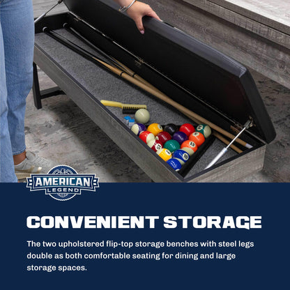 American Legend 3-in-1 Pool + Poker Dining Table - Instant Transformation - Premium Black Felt - XL Flip Top Bench Storage - Modern Design