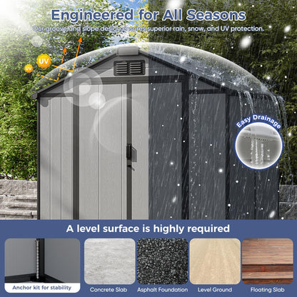 CDCASA 8x8x7 FT Resin Shed with Floor Included, Steel‑Reinforced Large Waterproof Outdoor Storage Sheds with Base & Lockable Door & Window & Vents, Outside Plastic Tool for Outside Patio Backyard