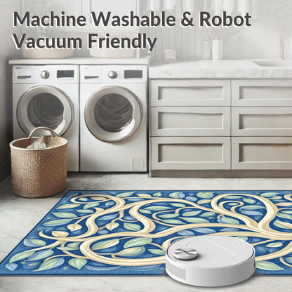 Design&I Low Pile Flatwoven Area Rug 8x10, Premium Zen Relaxation Mat with Eastern Inspired Motifs, Machine Washable, Stain Resistant Indoor Rug for Living Room, Bedroom, Non Slip(Blue, 8x10)