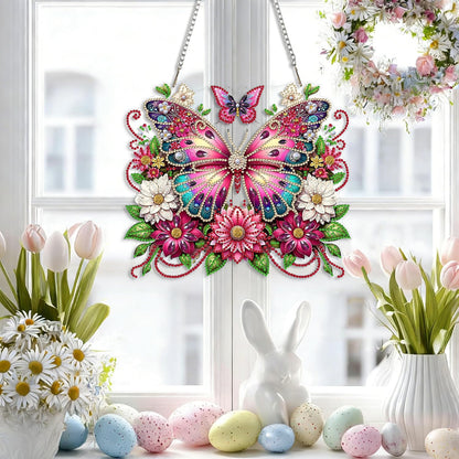 LPDJITO Butterfly Diamond Painting Kits Hanging Pendant, Special Shaped Crystal DIY Flowers Diamond Art Hanging Sign Double-Sided Pattern Gem Painting Window Door Ornament
