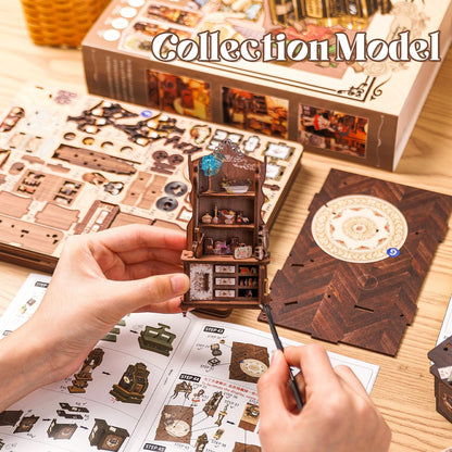 Fsolis Book Nook Kit -DIY Bookshelf Miniature Kit, Bookshelf Nook Decor Gifts for Women Book Lovers (Grandpa's Antiques Store)