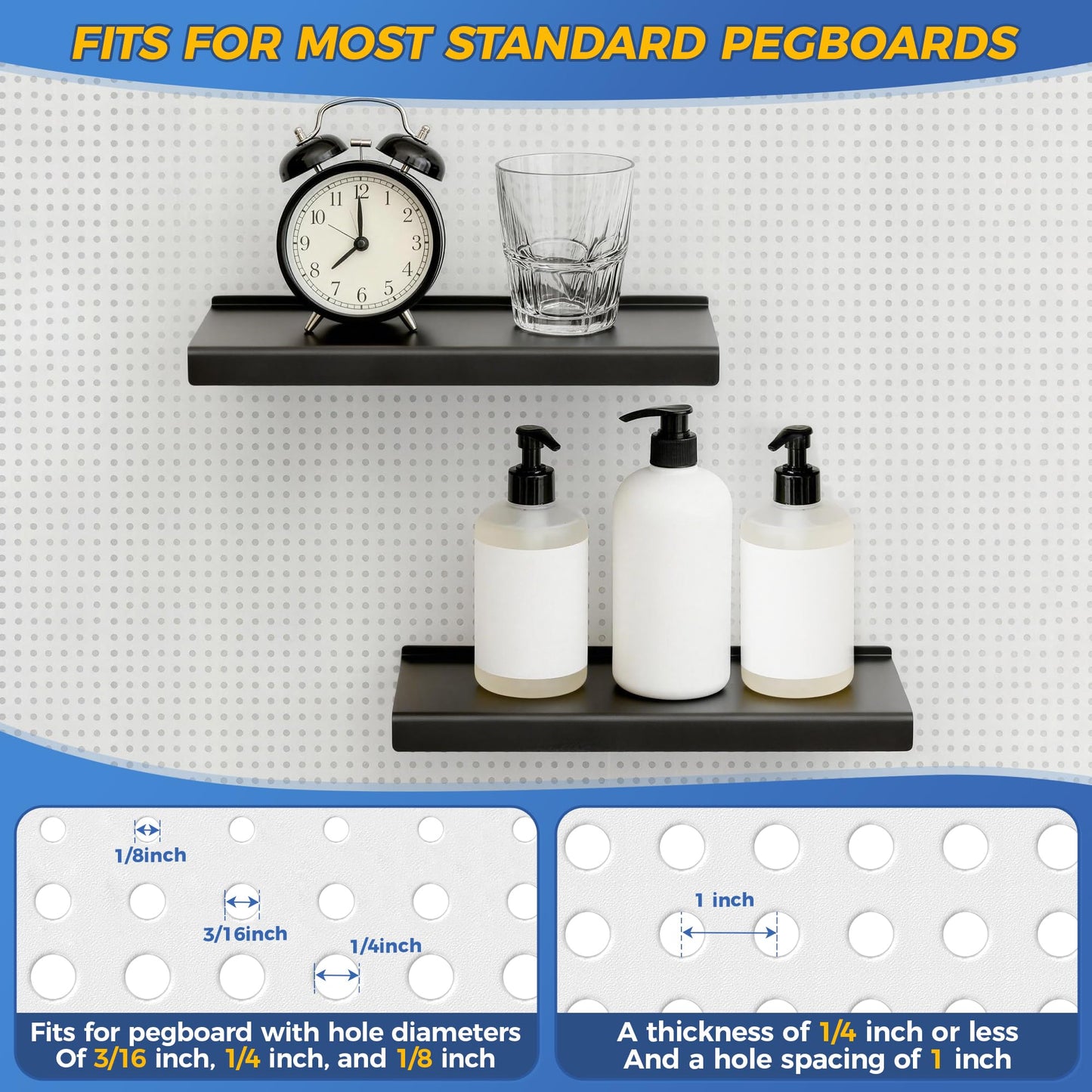 JUGGHOME 6 Pack Pegboard Shelves,10x4.3 Inch Metal Peg Board Shelving,Pegboard Accessories for Storing or Displaying,Pegboard Shelf Brackets for Retail Display Shelves,Garage Organizer,Home Storage